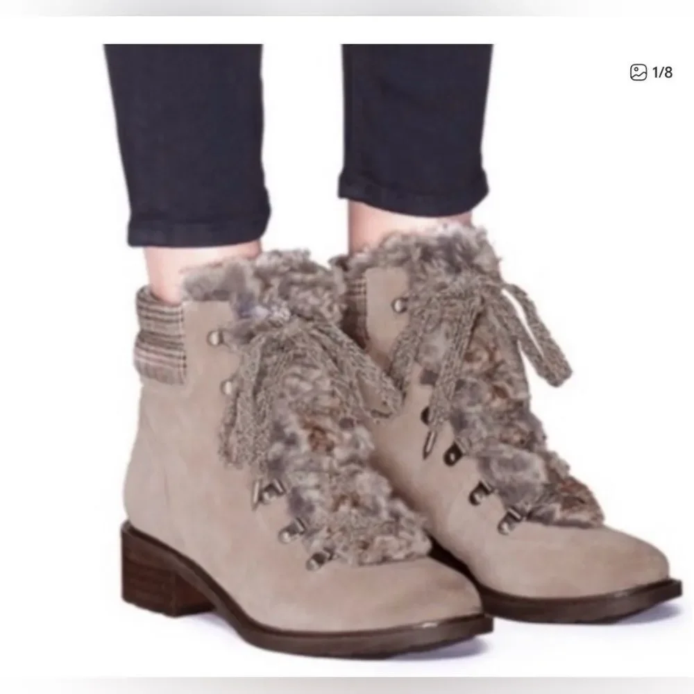 Sam Edelman Boots Womens 10 Casual Shearling Ankle Bootie Brown Wool Lace Up